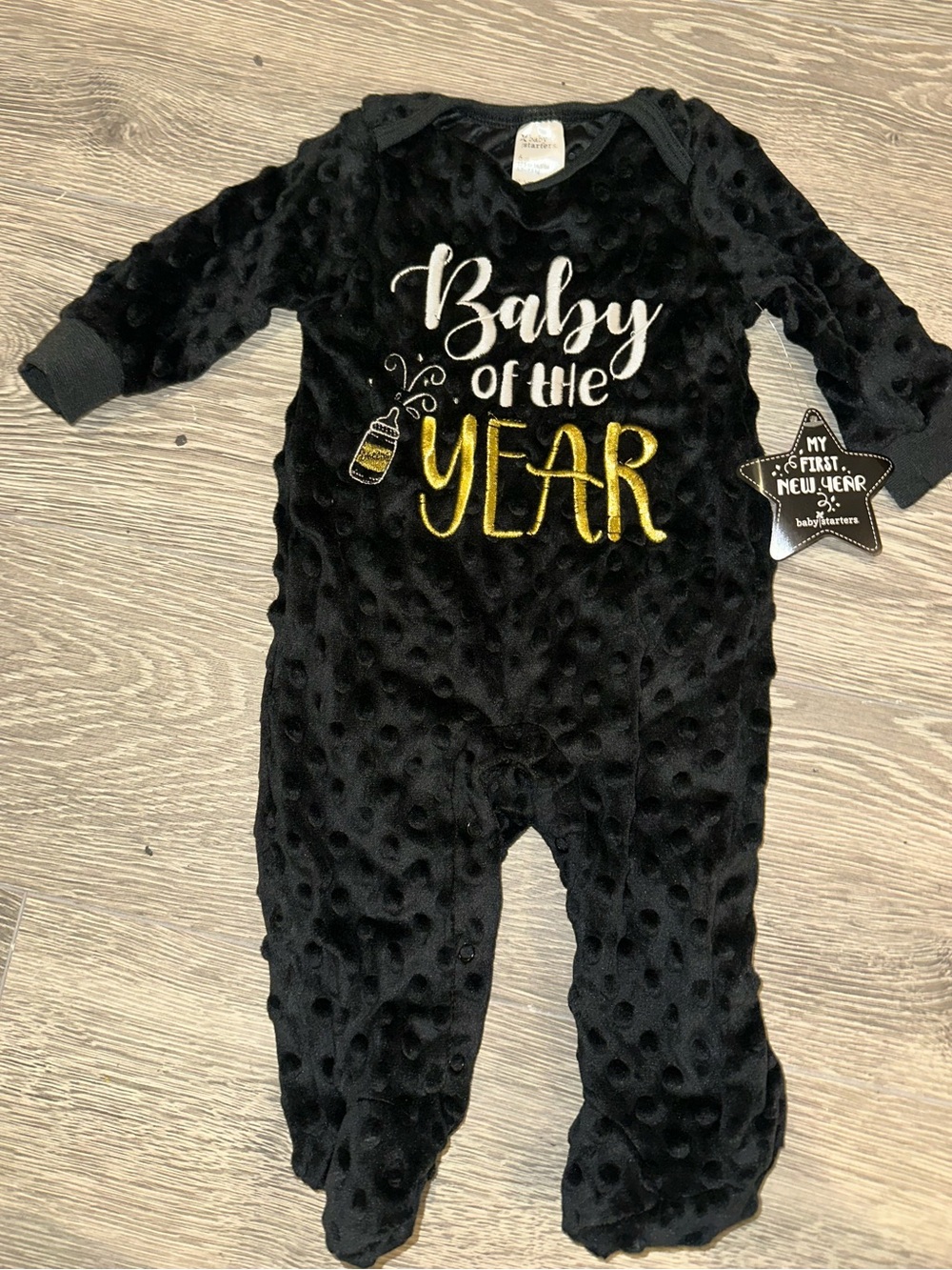 NEW Baby Starters Black Gold fuzzy Romper New Year long sleeve pants 6mo